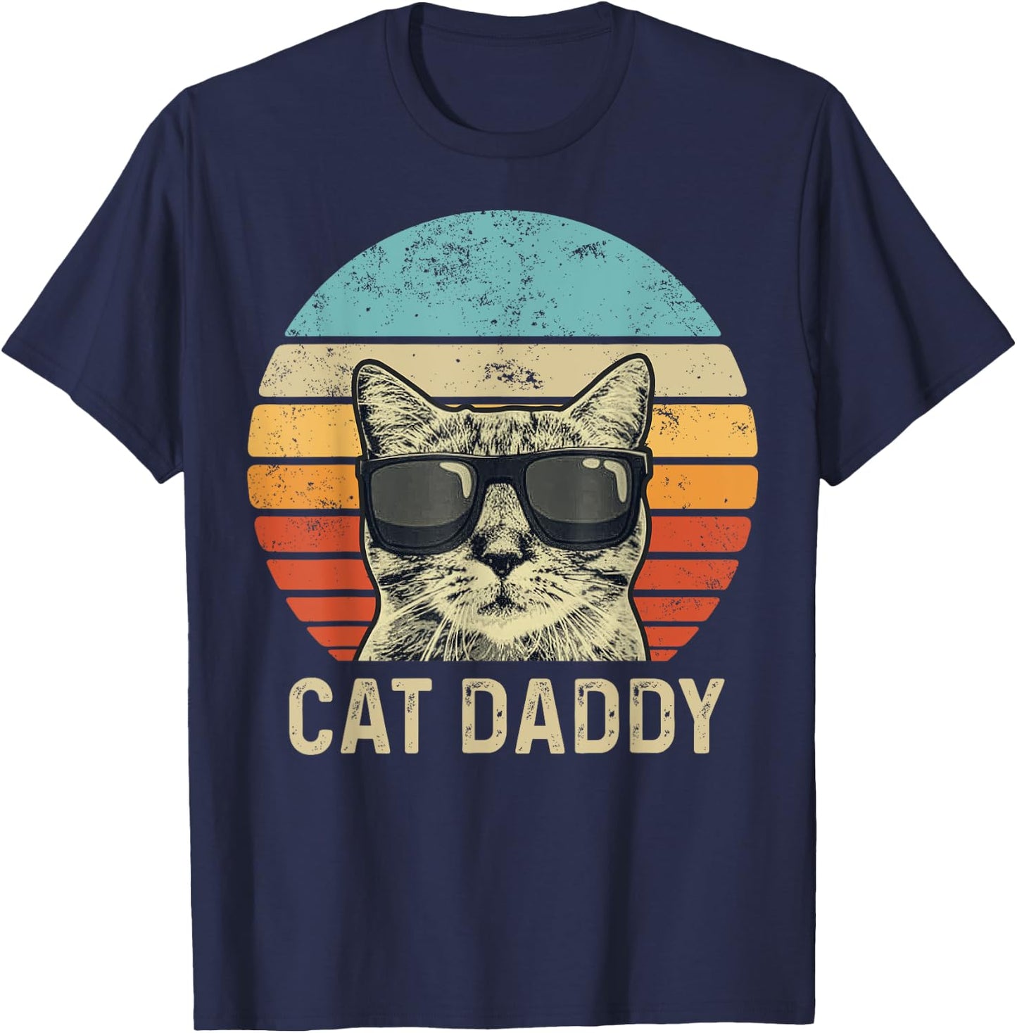 Cat Daddy Retro Cat Sunglasses Cool Cat Dad Gift Fathers Day Women Girls Kids T-Shirt - T-Shirt | Navy