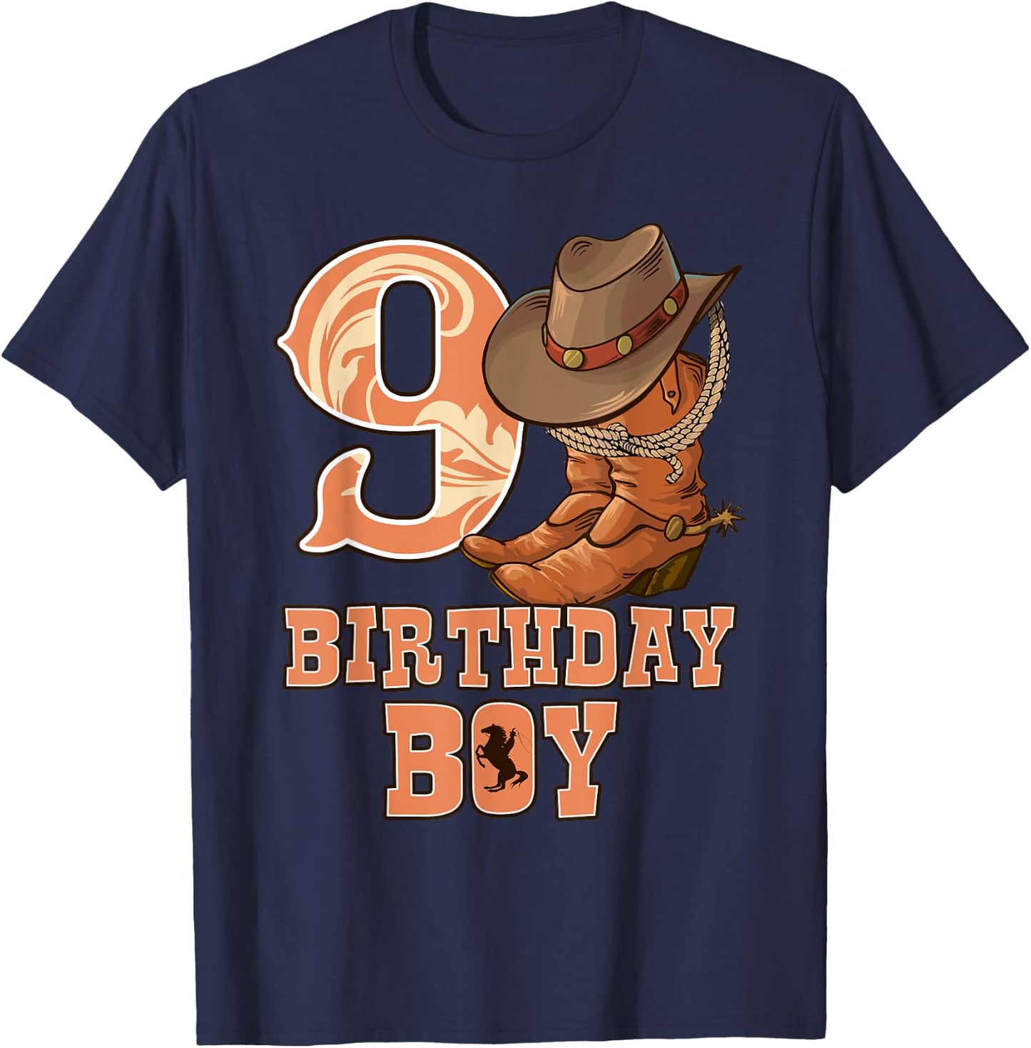 Western 9th Birthday Cowboy 9 Year Old Boy Rodeo Bday T-Shirt - T-Shirt | Navy