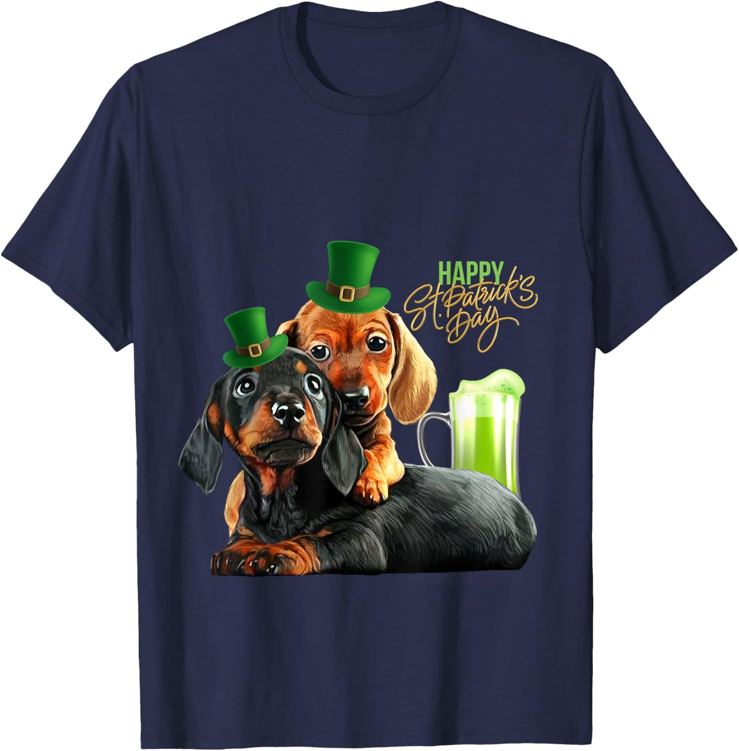St Patrick's Day Irish Saint Patrick Shamrock Dachshund Love T-Shirt - T-Shirt | Navy