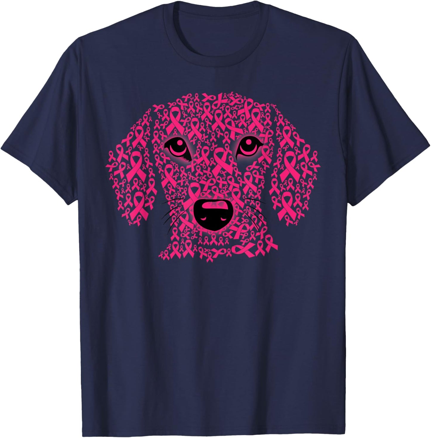 Pink Ribbon Dog Lover Inspirational Breast Cancer Awareness T-Shirt - T-Shirt | Navy