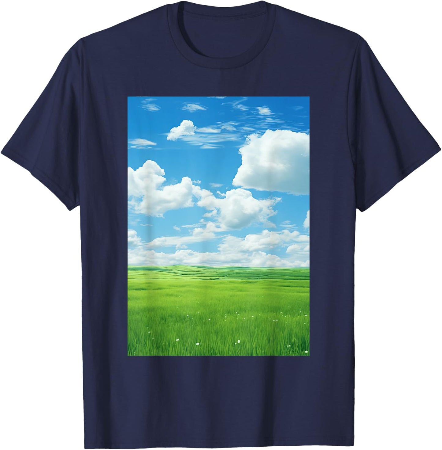 Frutiger Aero: Field Clouds Sky Is Blue T-Shirt - T-Shirt | Navy