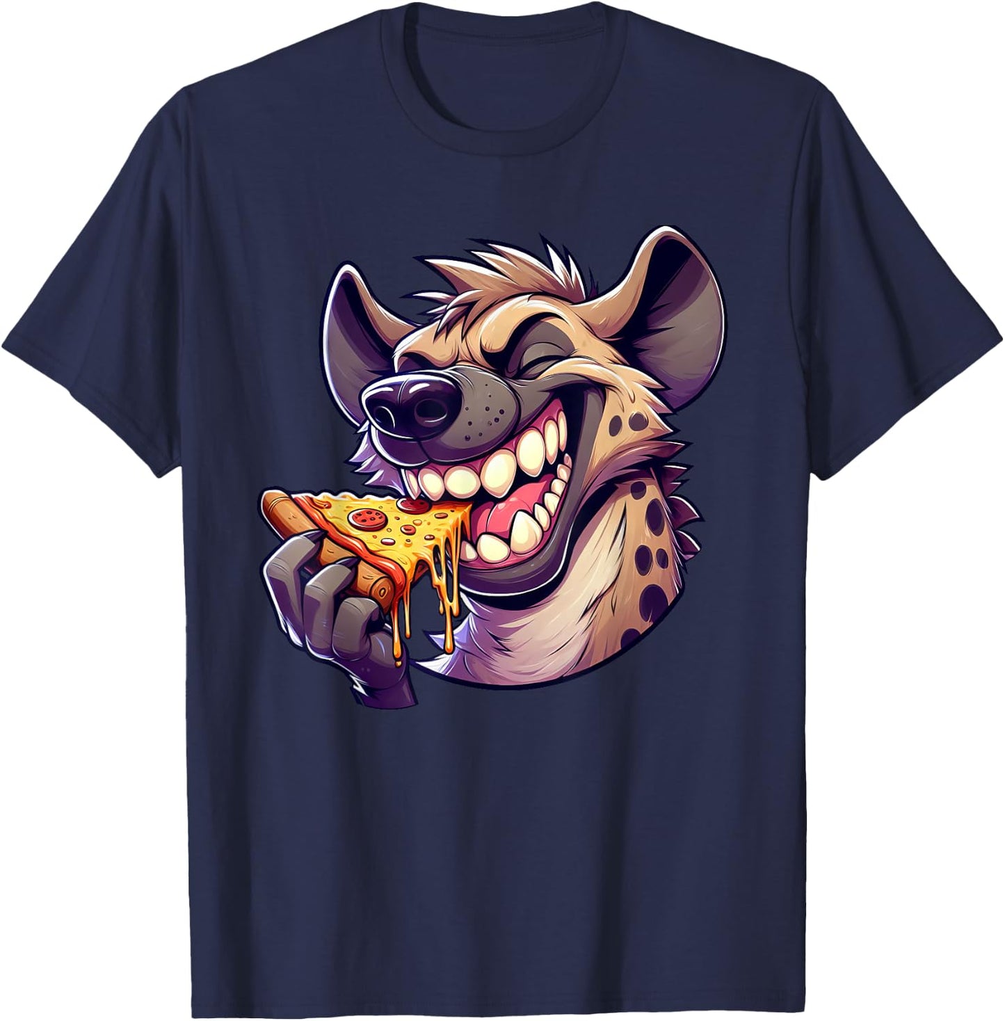 Cool Hyena Pizza Lover Cartoon Hyena T-Shirt - T-Shirt | Navy