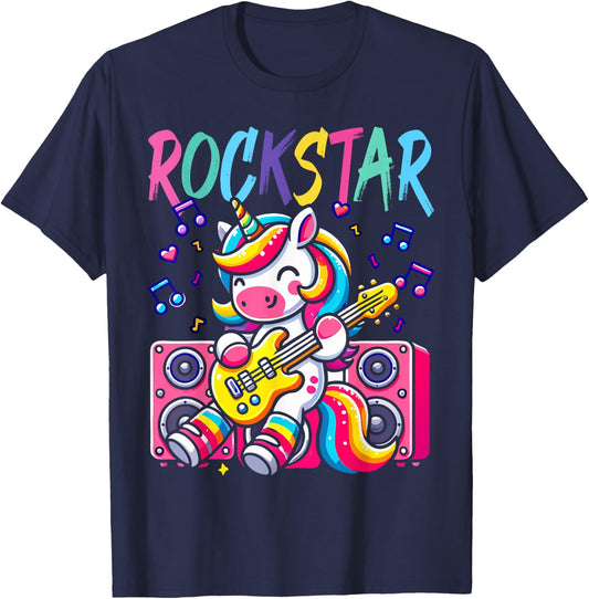 Unicorn Rock Star Guitar Rockin' Music Singer Funny Kids T-Shirt - T-Shirt | Navy
