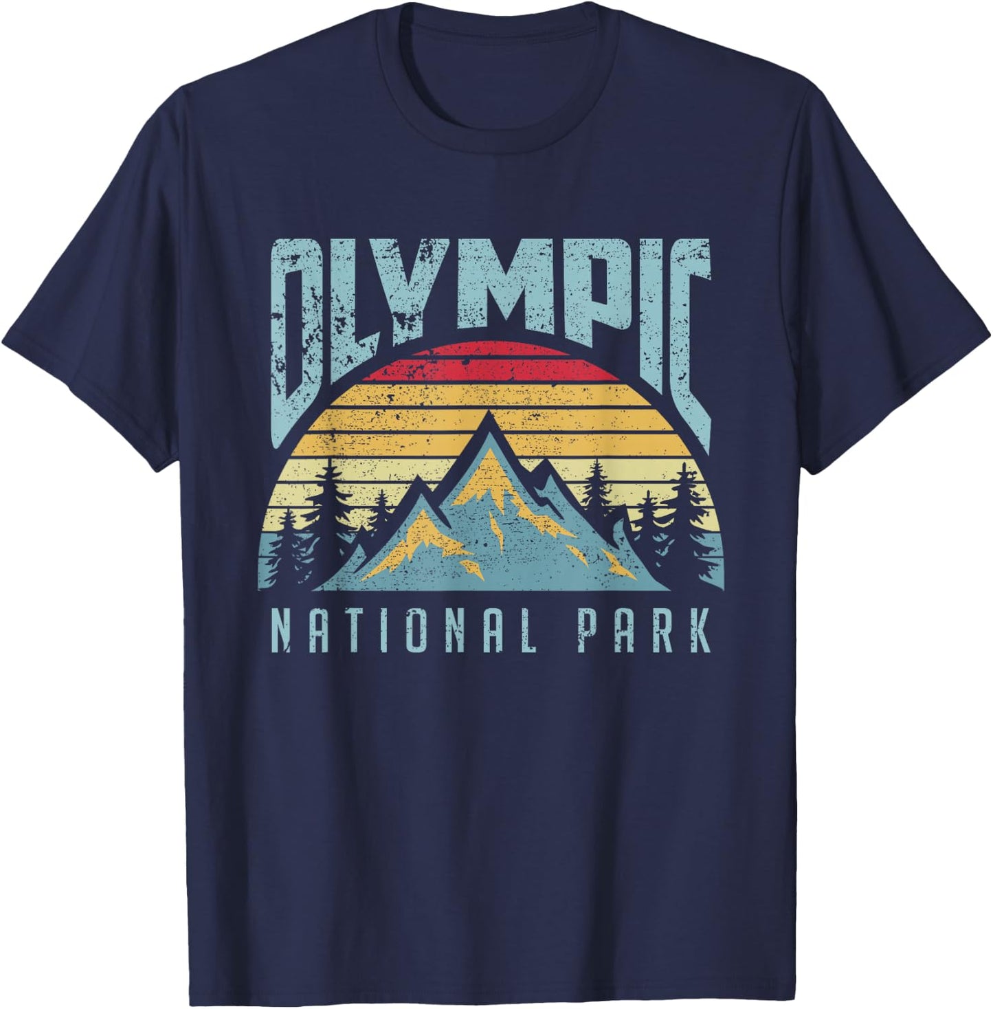Olympic National Park Washington USA Mountains Retro T Shirt T-Shirt - T-Shirt | Navy