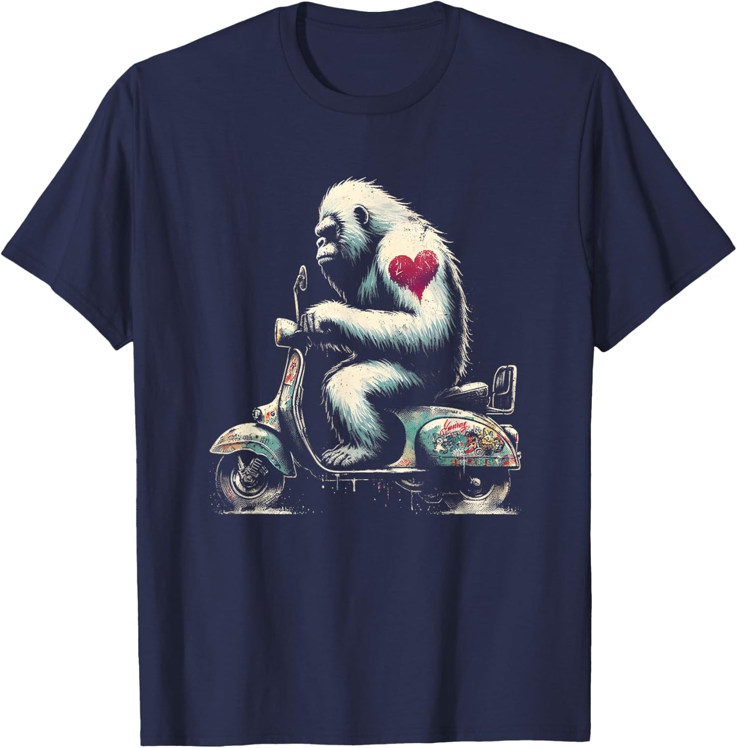 Bigfoot Driving Scooter - Funny Sasquatch Yeti Roller T-Shirt - T-Shirt | Navy