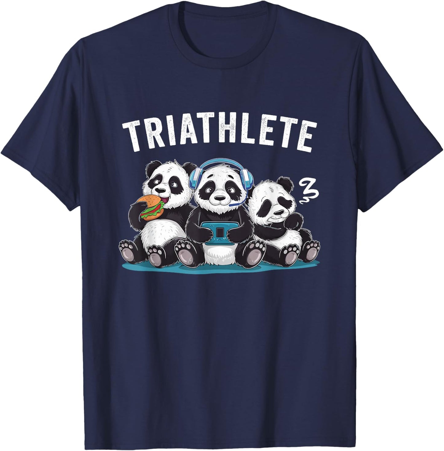 Triathlete Panda Headset Console Nerd Gaming Gadget Gamer T-Shirt - T-Shirt | Navy