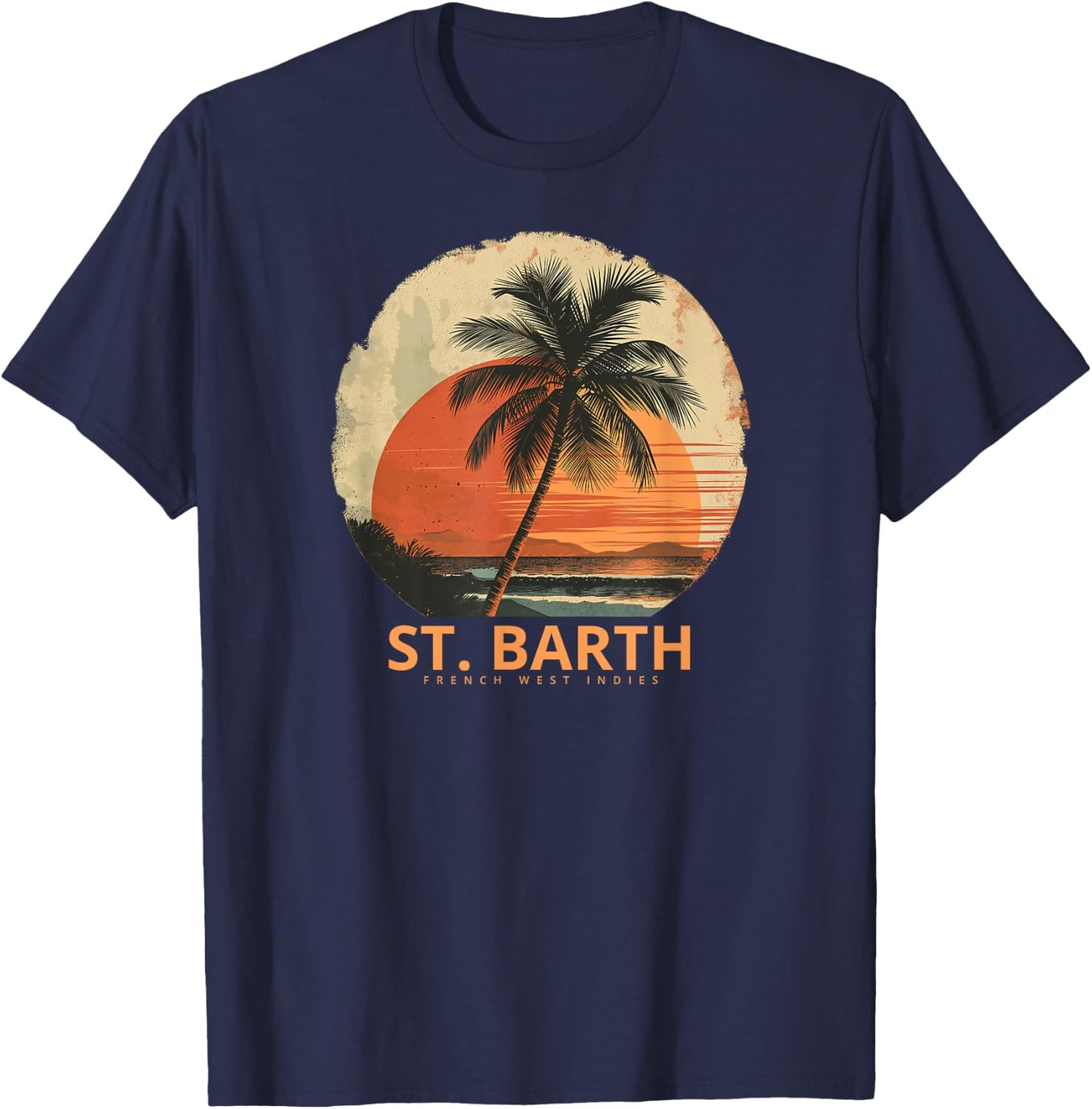 St Barts Caribbean Vintage St. Barths Ocean Palm Trees T-Shirt - T-Shirt | Navy