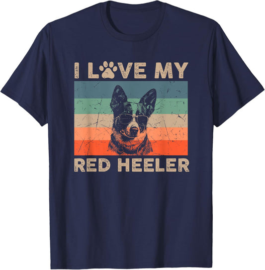 Love My Red Heeler Dog Cool Dog Vintage Retro Dog Christmas T-Shirt - T-Shirt | Navy