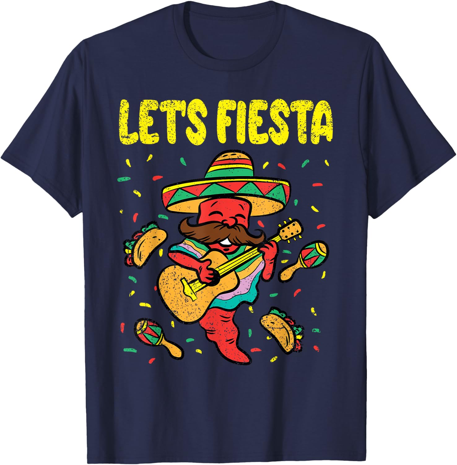 Lets Fiesta Cinco De Mayo Mexican Mariachi Taco Maracas T-Shirt - T-Shirt | Navy