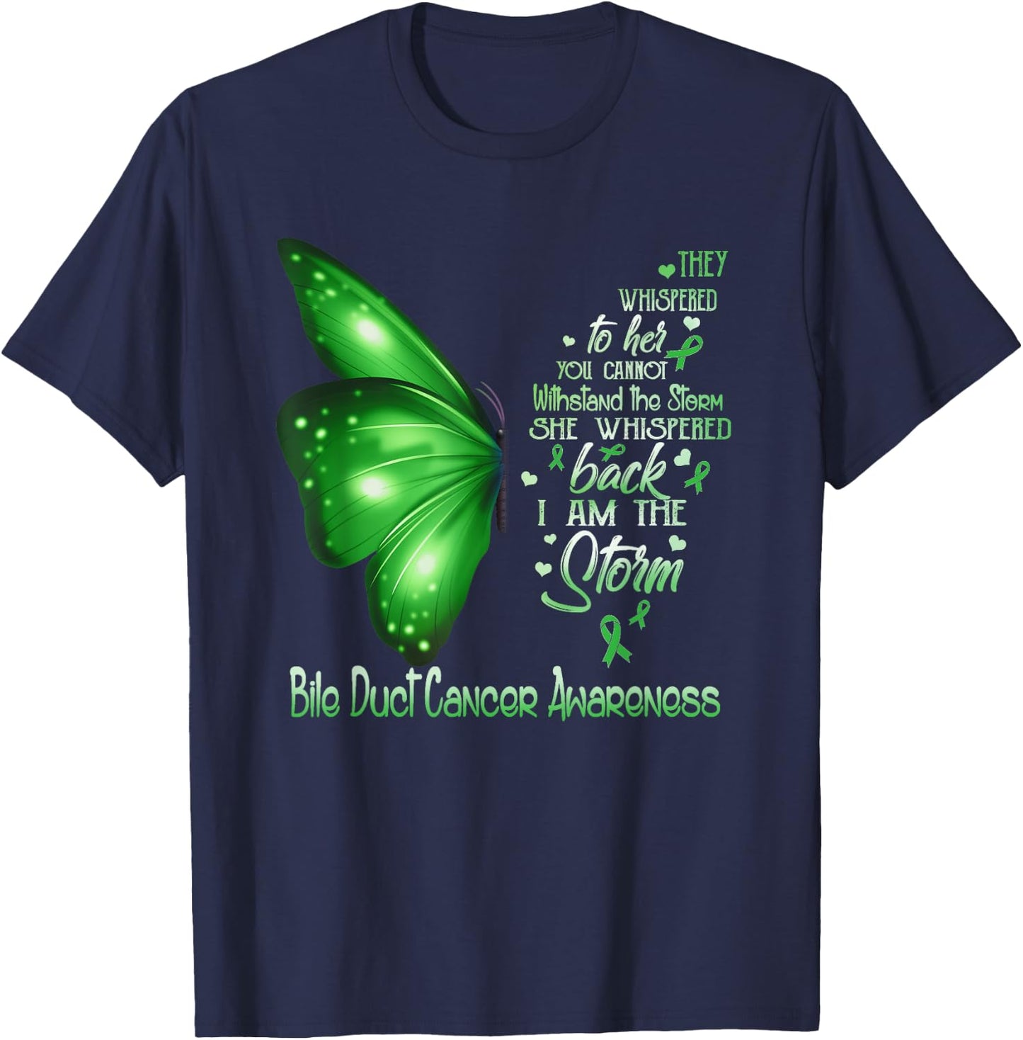 I am the storm Bile Duct Cancer Awareness Butterfly T-Shirt - T-Shirt | Navy