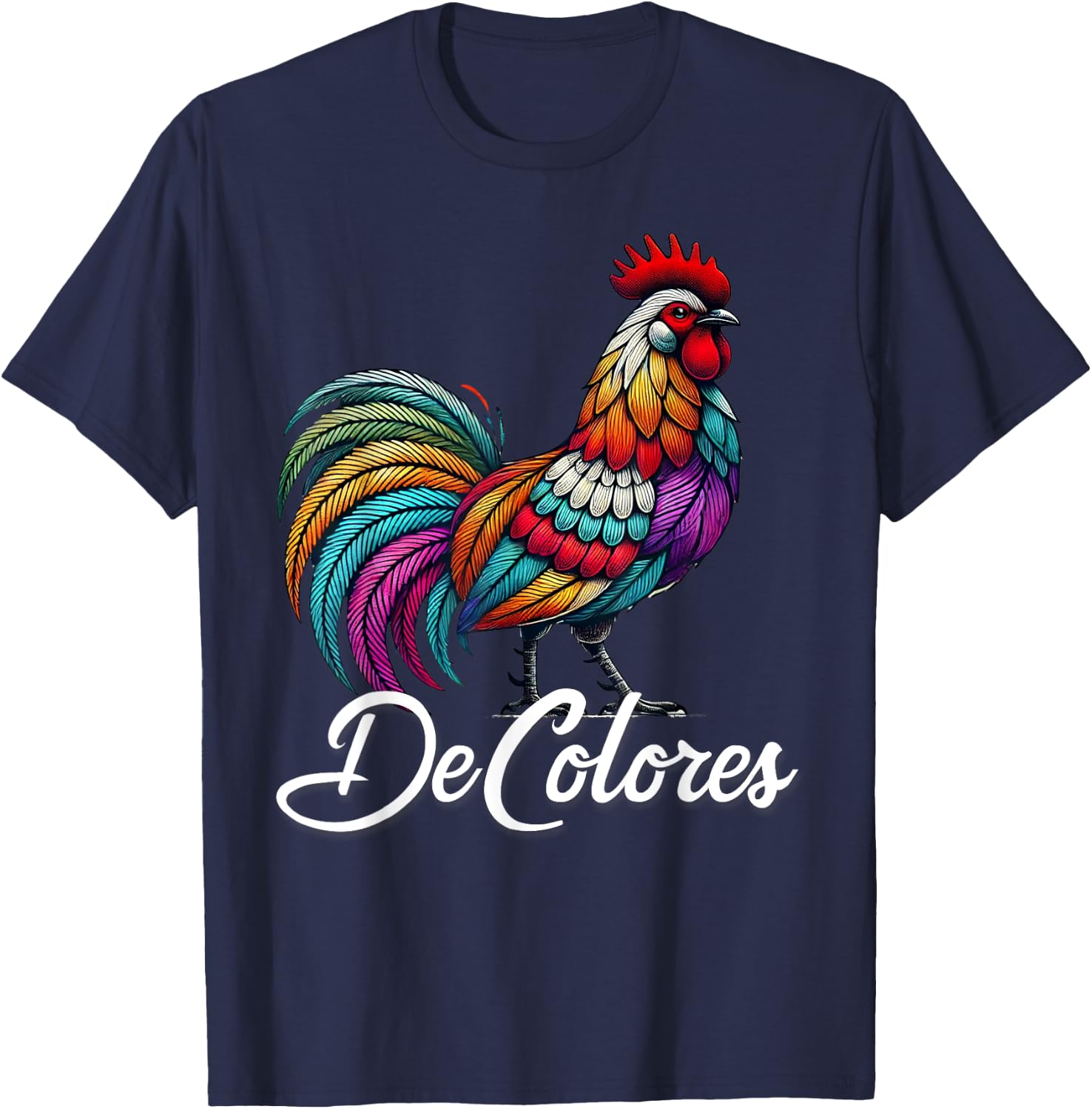 DeColores Cursillo Rainbow Rooster Catholic T-Shirt - T-Shirt | Navy