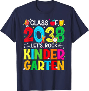 Class Of 2038 Let's Rock Kindergarten First Day Of School T-Shirt - T-Shirt | Navy