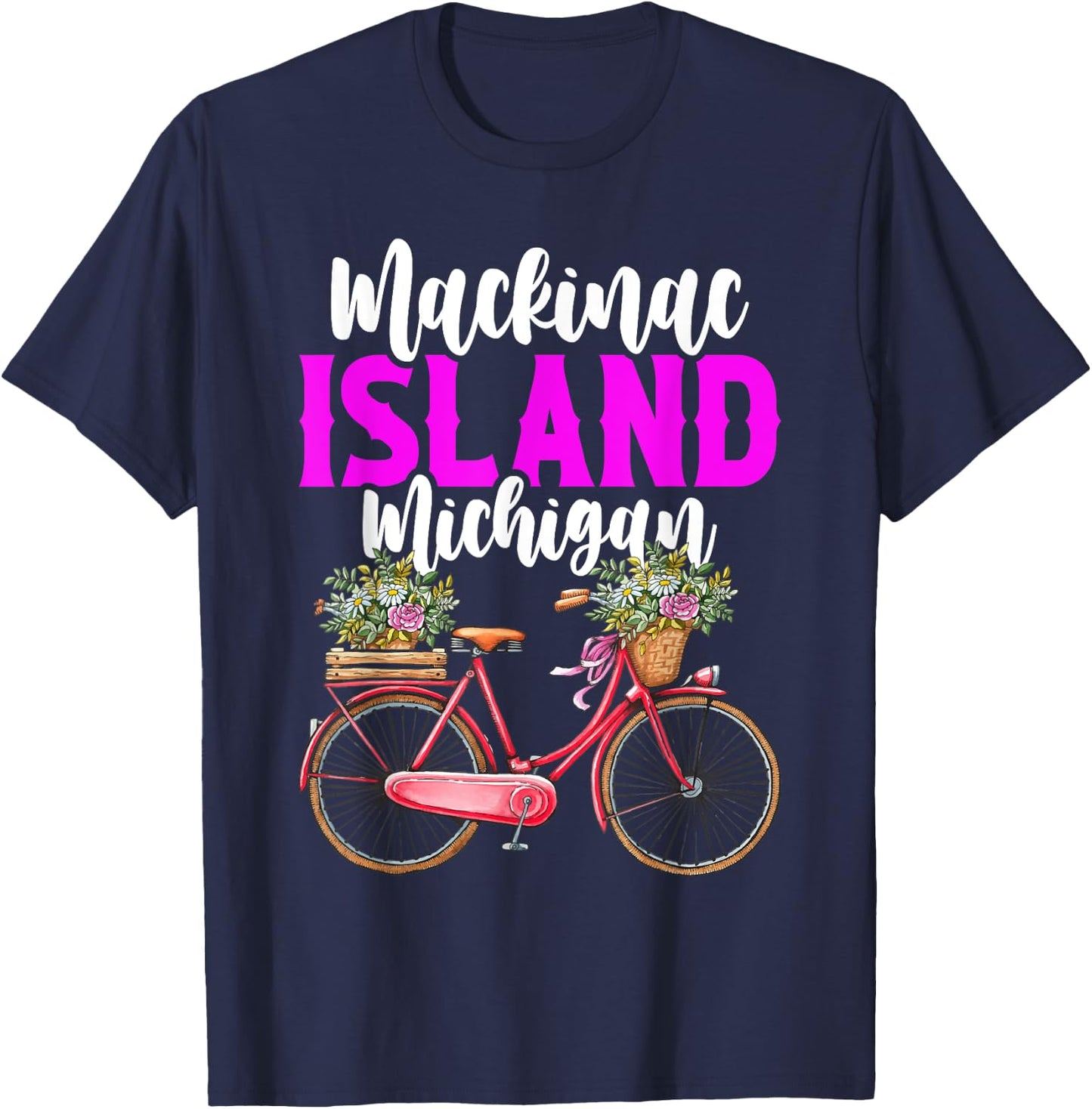 Mackinac Island Michigan Vintage Bike Flowers T-Shirt - T-Shirt | Navy