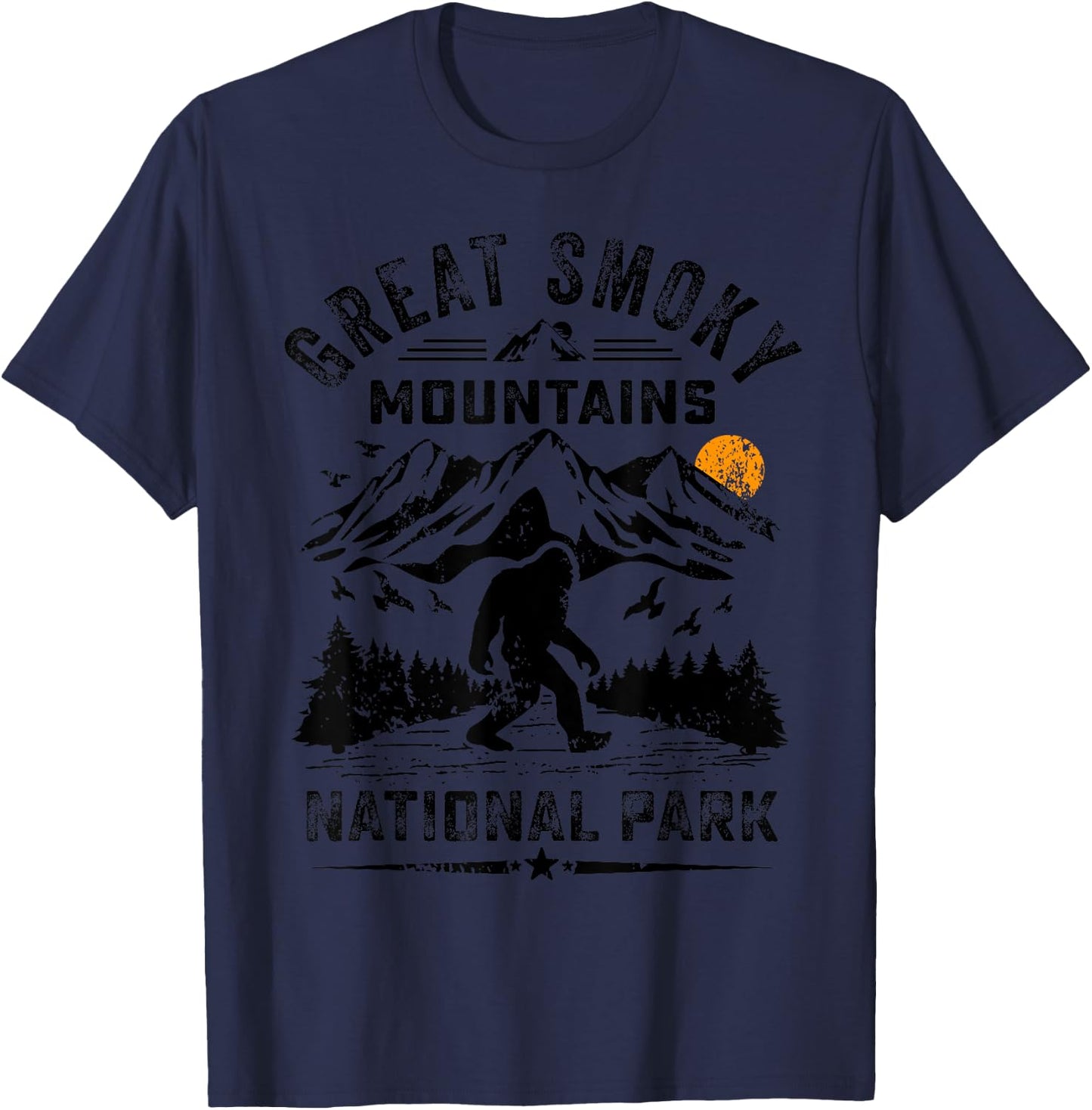 Great Smoky Mountains National Park Sunset Bigfoot Sasquatch T-Shirt - T-Shirt | Navy