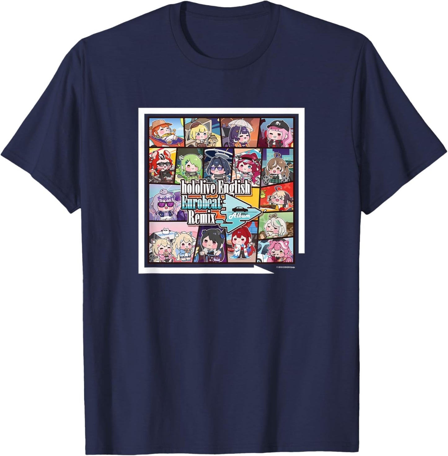 hololive Production -Adults Black Short Sleeve - hololive English Eurobeat Remix Album Merchandise - Small T-Shirt - T-Shirt | Navy