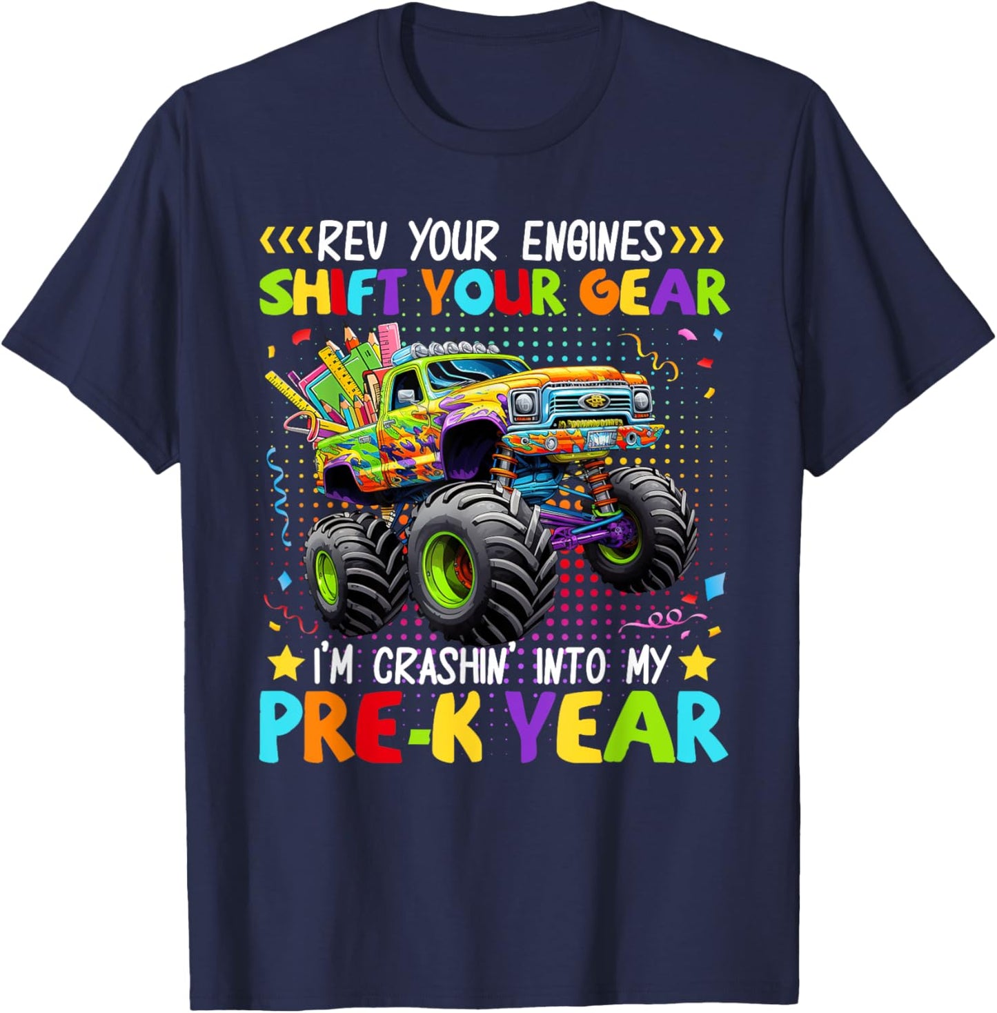 Back to School Pre-K Monster Truck First Day School Boys T-Shirt - T-Shirt | Navy