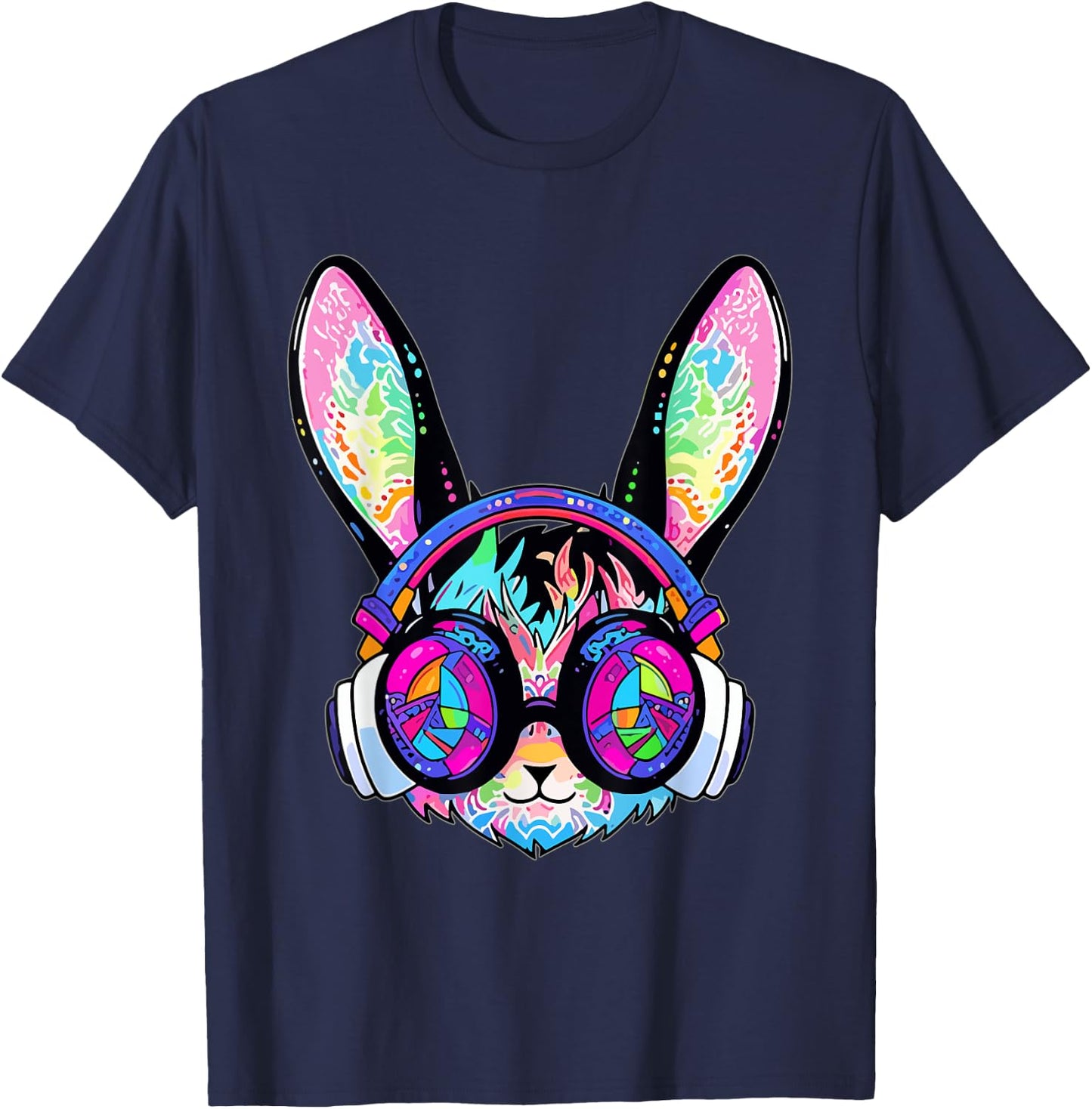 Psychedelic Festival DJ Rabbit Trippy EDM Party T-Shirt - T-Shirt | Navy