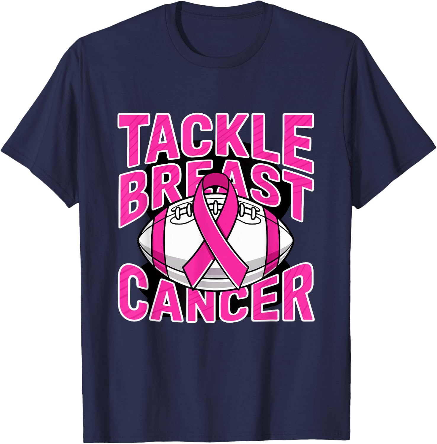 Tackle Breast Cancer Pink Ribbon American Fantasy Football T-Shirt - T-Shirt | Navy