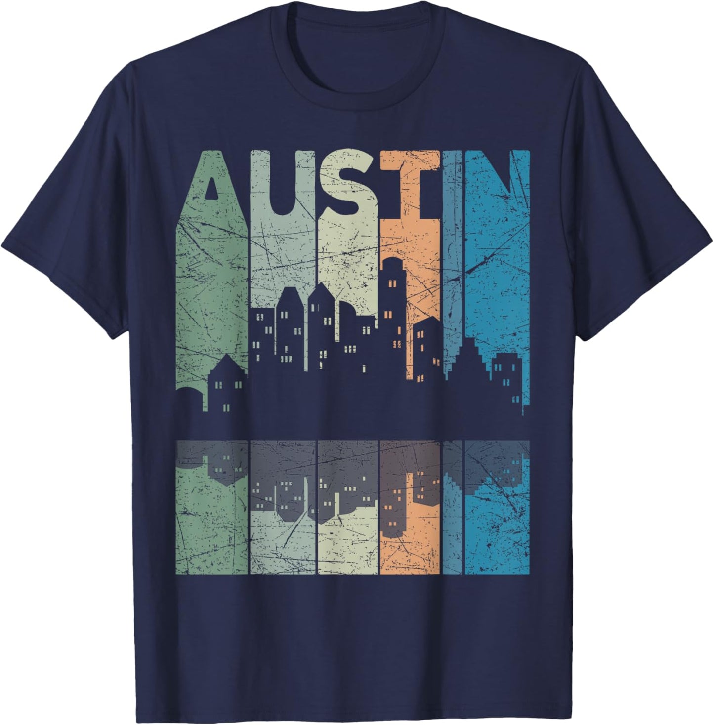 Austin Vintage Austin Texas Retro Austin Skyline T-Shirt - T-Shirt | Navy