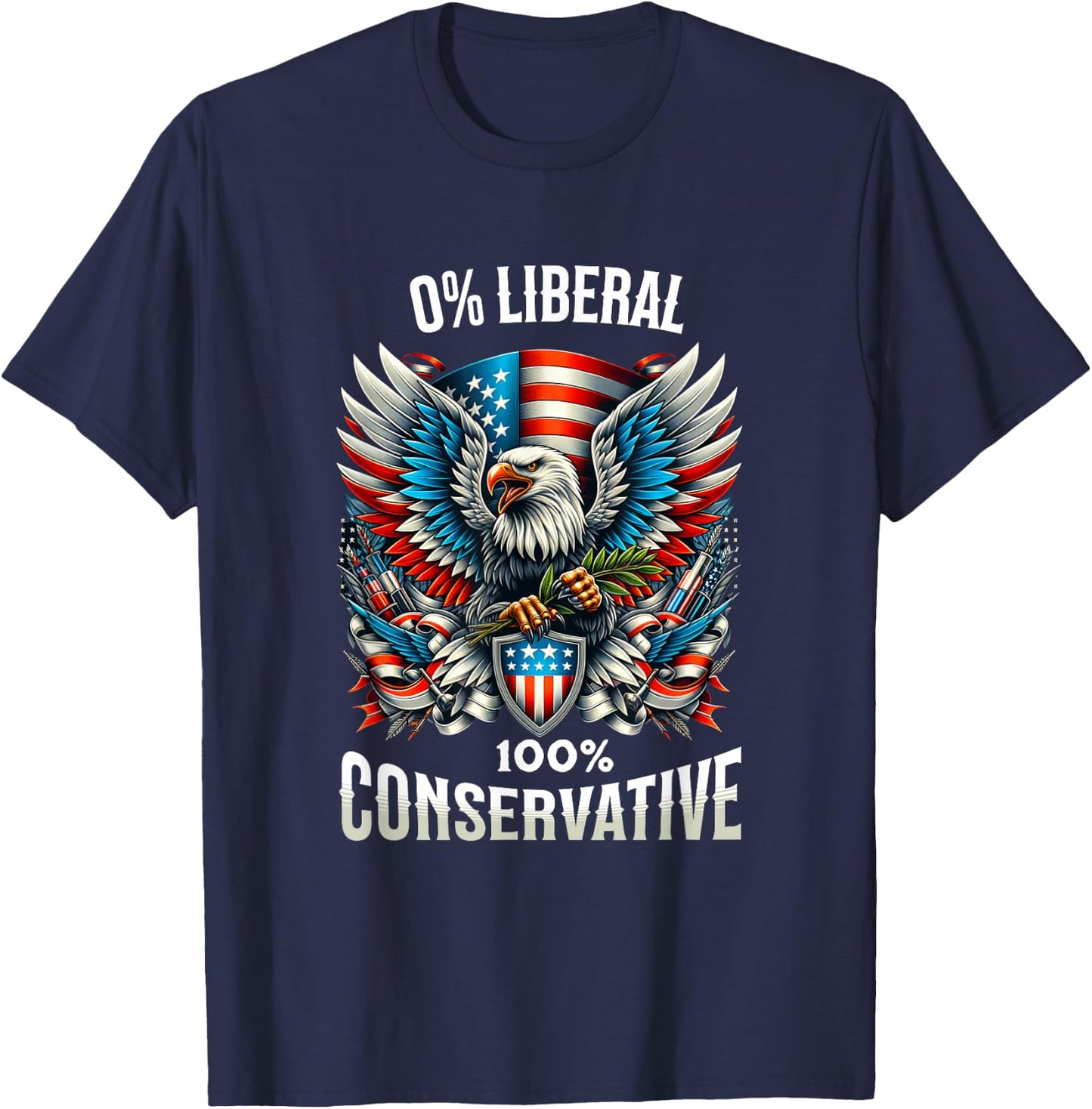 Patriotic Trump 0% Liberal 100% Conservative Eagle Graphic T-Shirt - T-Shirt | Navy