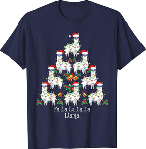 Fa La La Llama Kids Funny Christmas Tree Lights Llama Xmas T-Shirt - T-Shirt | Navy