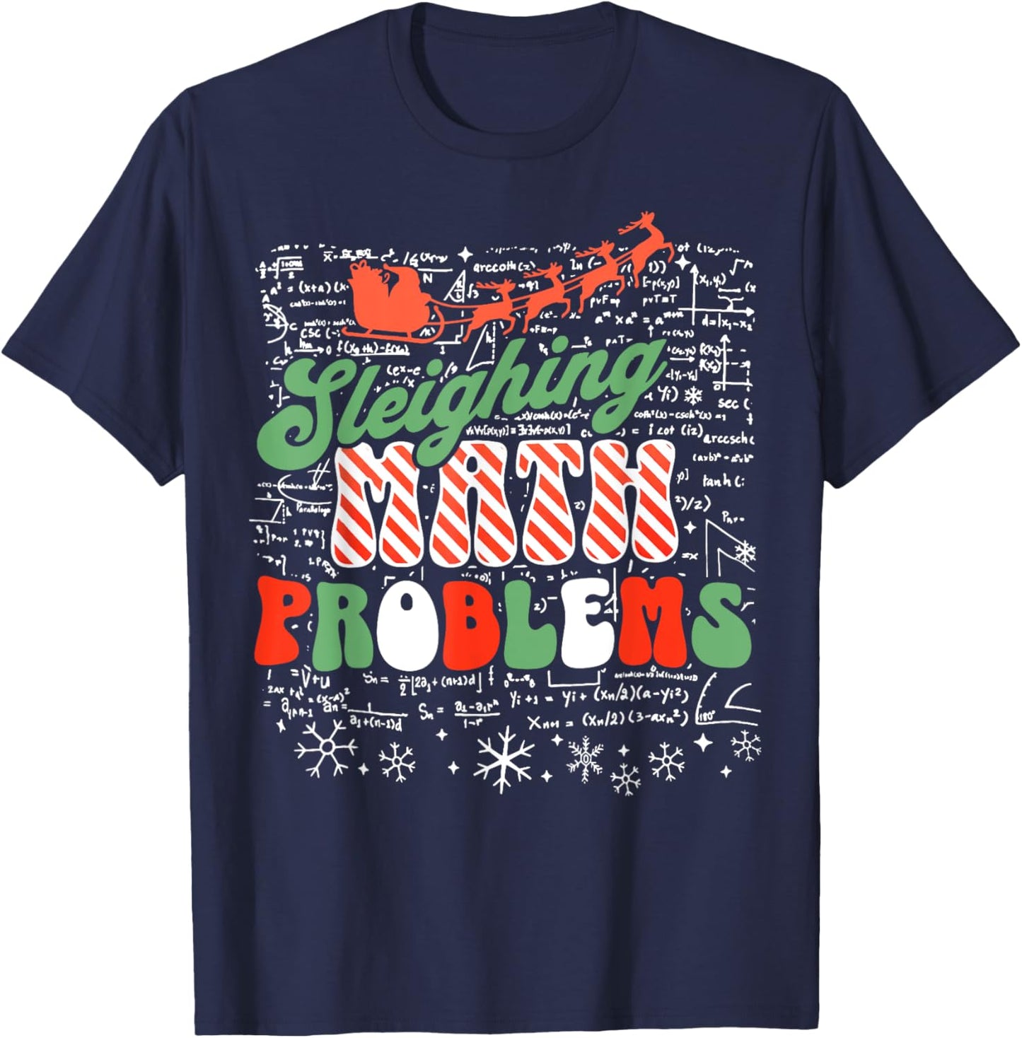 Retro Sleighing Math Problems Santa Math Teacher Christmas T-Shirt - T-Shirt | Navy