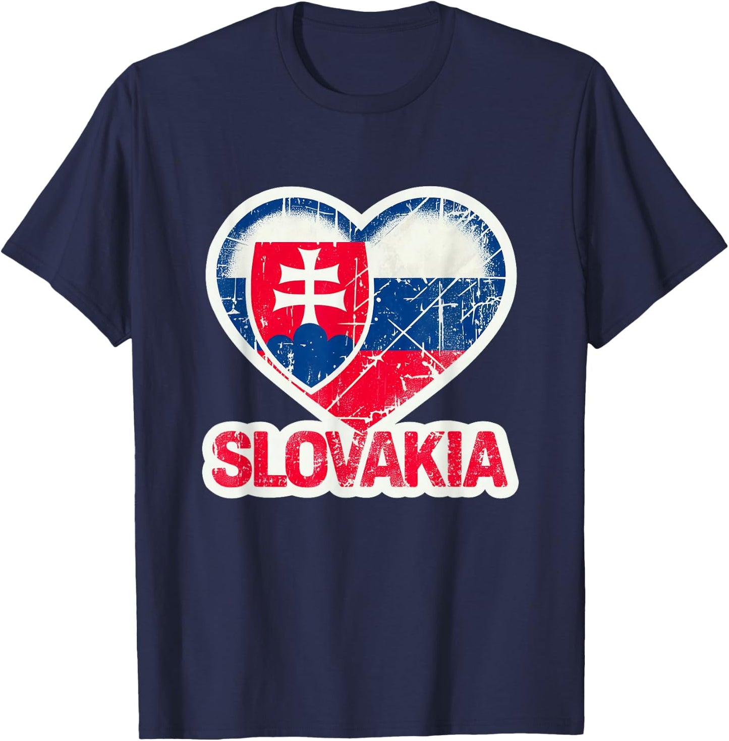 Vintage Slovakia Banner Fan Slovak Republic Flag Heart Retro T-Shirt - T-Shirt | Navy