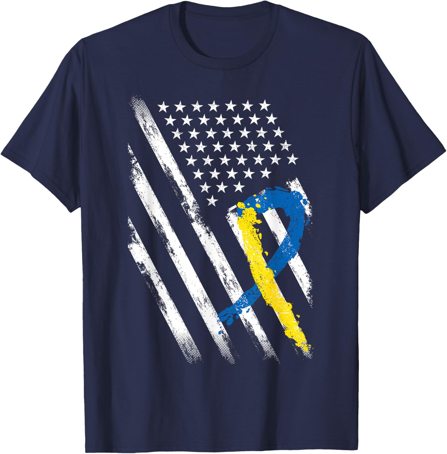 USA Flag Down Syndrome Awareness Shirt Dad Mom Down Syndrome T-Shirt - T-Shirt | Navy
