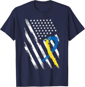 USA Flag Down Syndrome Awareness Shirt Dad Mom Down Syndrome T-Shirt - T-Shirt | Navy