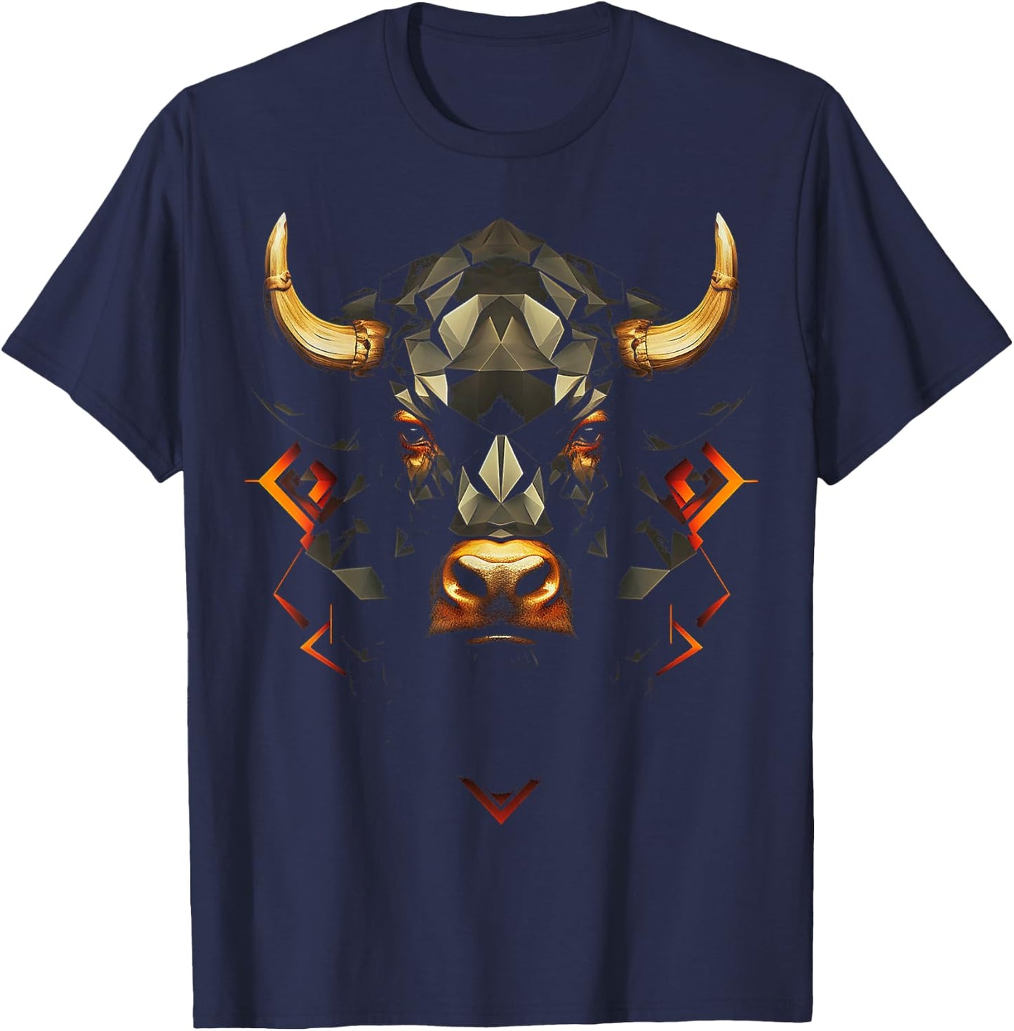 Bull Polygon Animal Graphic Art Bull T-Shirt - T-Shirt | Navy