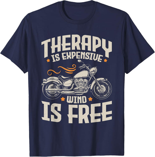 Cool Motorcycle Rider Men Therapy Motorcycle Lovers Biker T-Shirt - T-Shirt | Navy