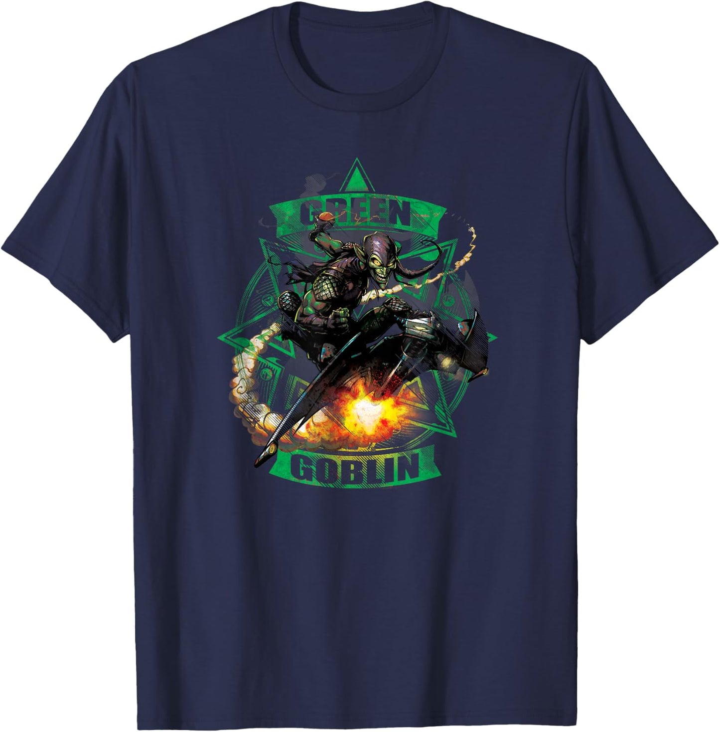 Marvel Green Goblin Glider Pumpkin Bomb T-Shirt - T-Shirt | Navy