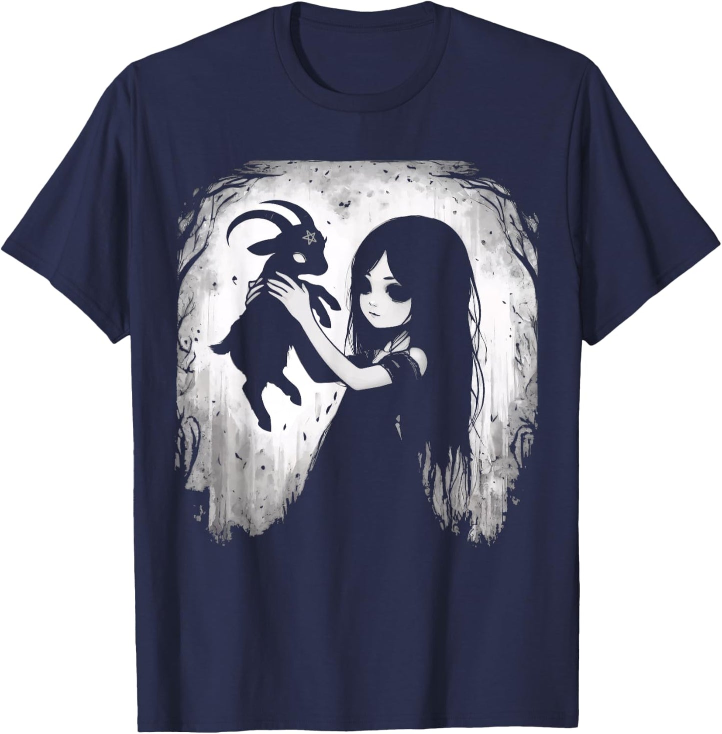 Black Goat Demon Baphomet Goth Dark Alt Aesthetic T-Shirt - T-Shirt | Navy
