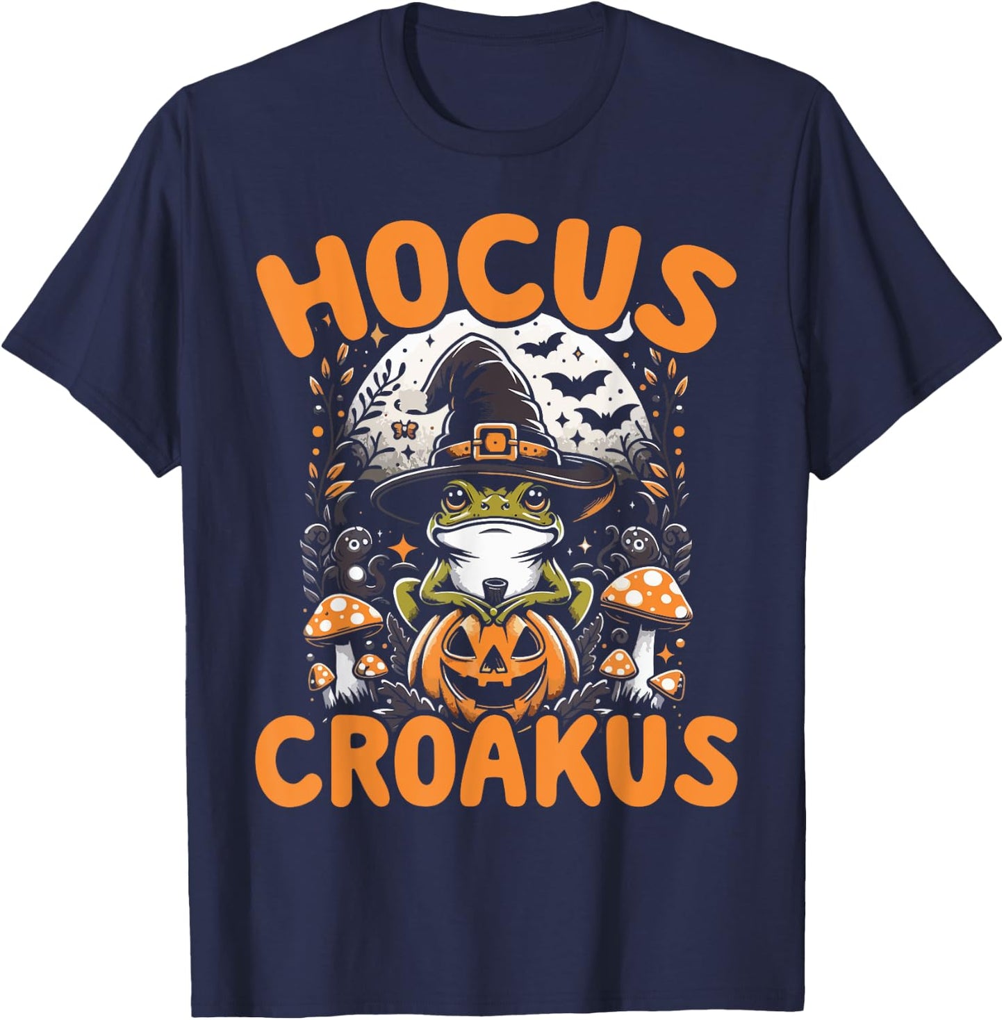 Halloween Frog Witch Pun Hocus Croakus Toad Lover Costume T-Shirt - T-Shirt | Navy
