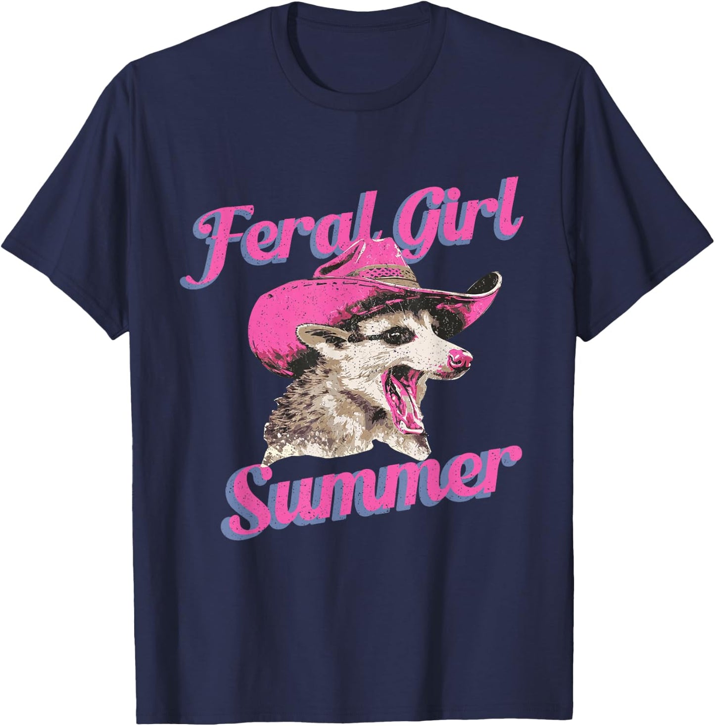 Feral Girl Summer Retro Possum Funny Meme T-Shirt - T-Shirt | Navy