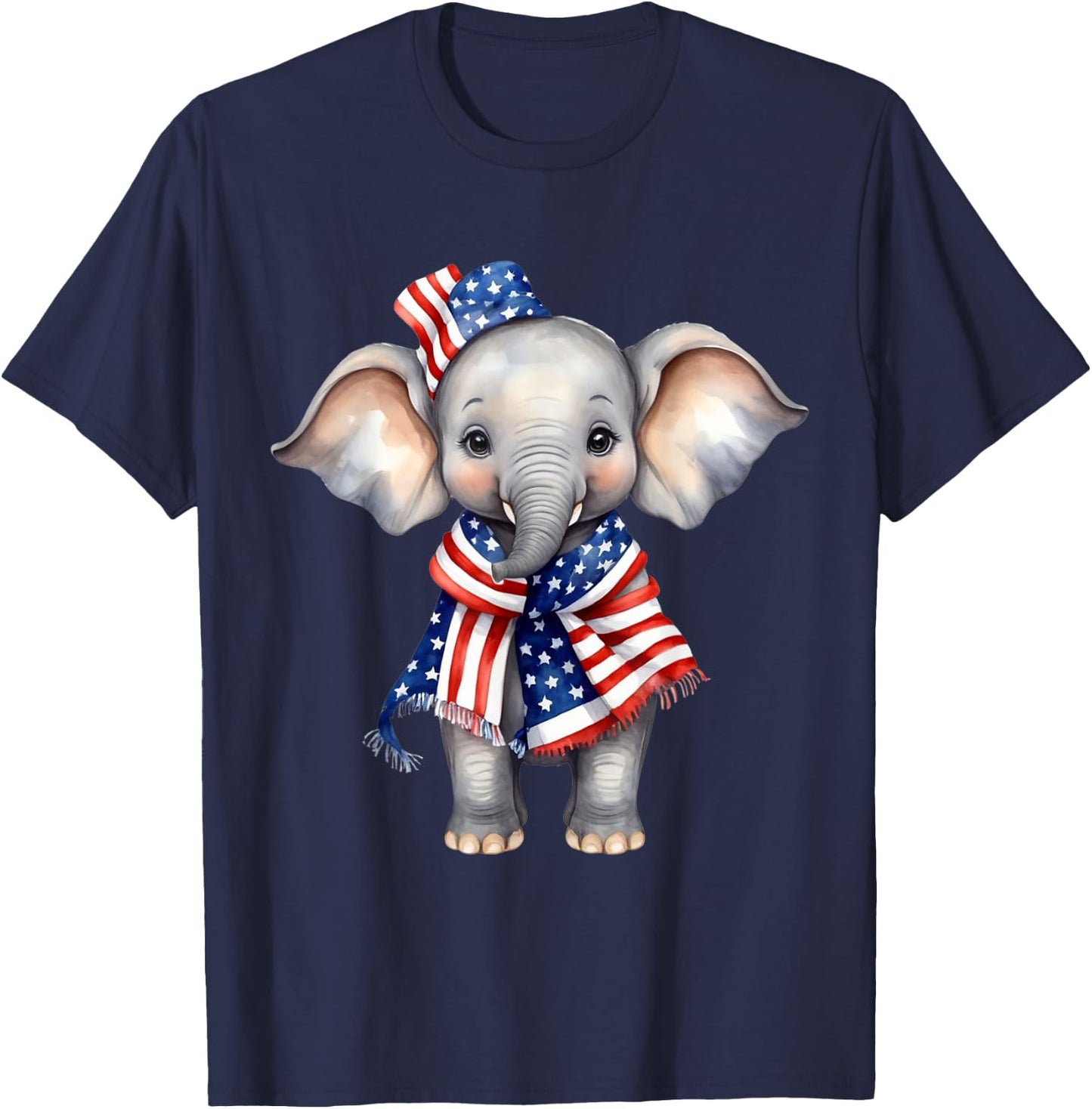 Elephant 4th of July American Flag Elephant Animal Patriotic T-Shirt - T-Shirt | Navy