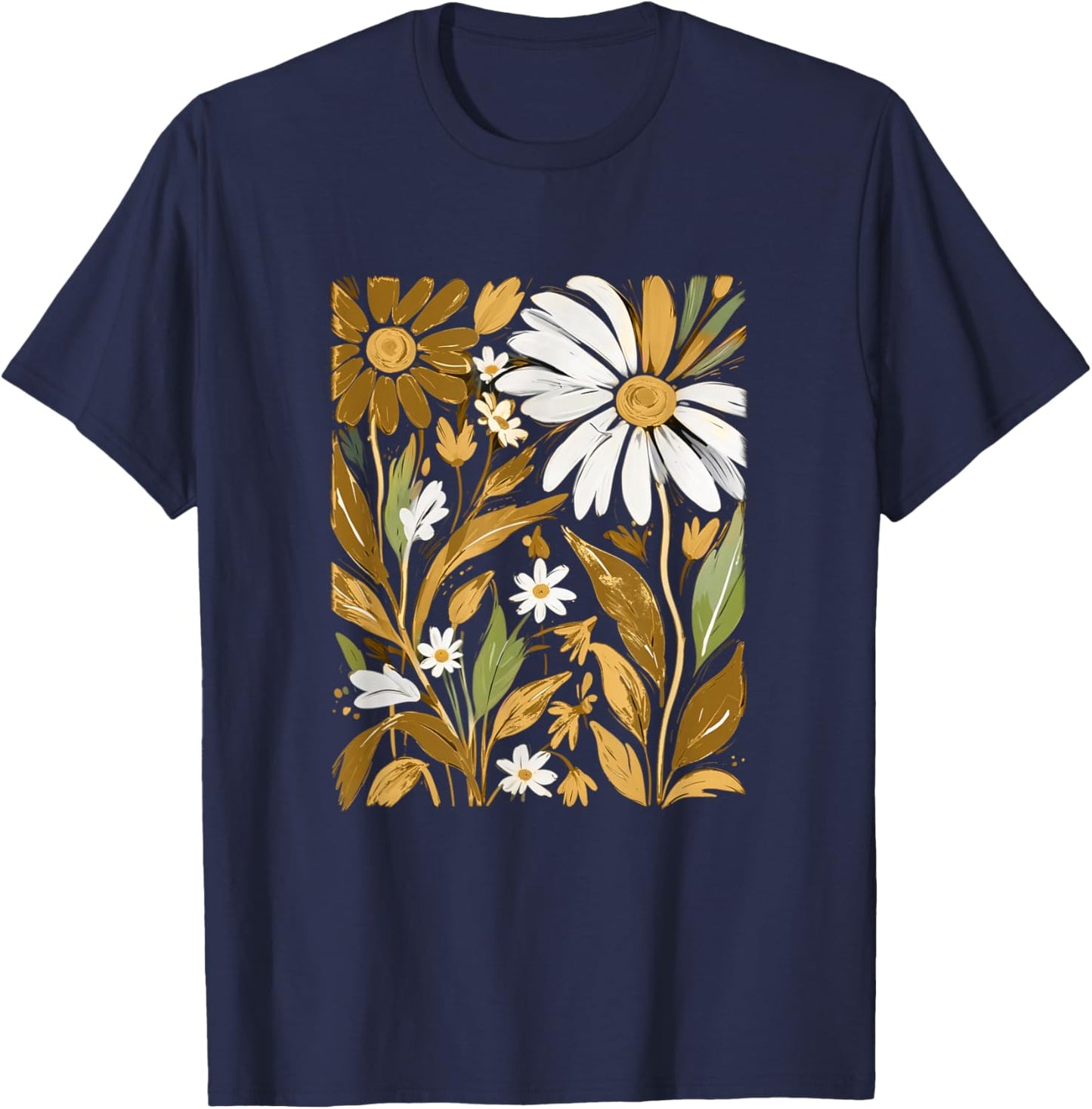Brown Wildflowers Brown Graphic T-Shirt - T-Shirt | Navy