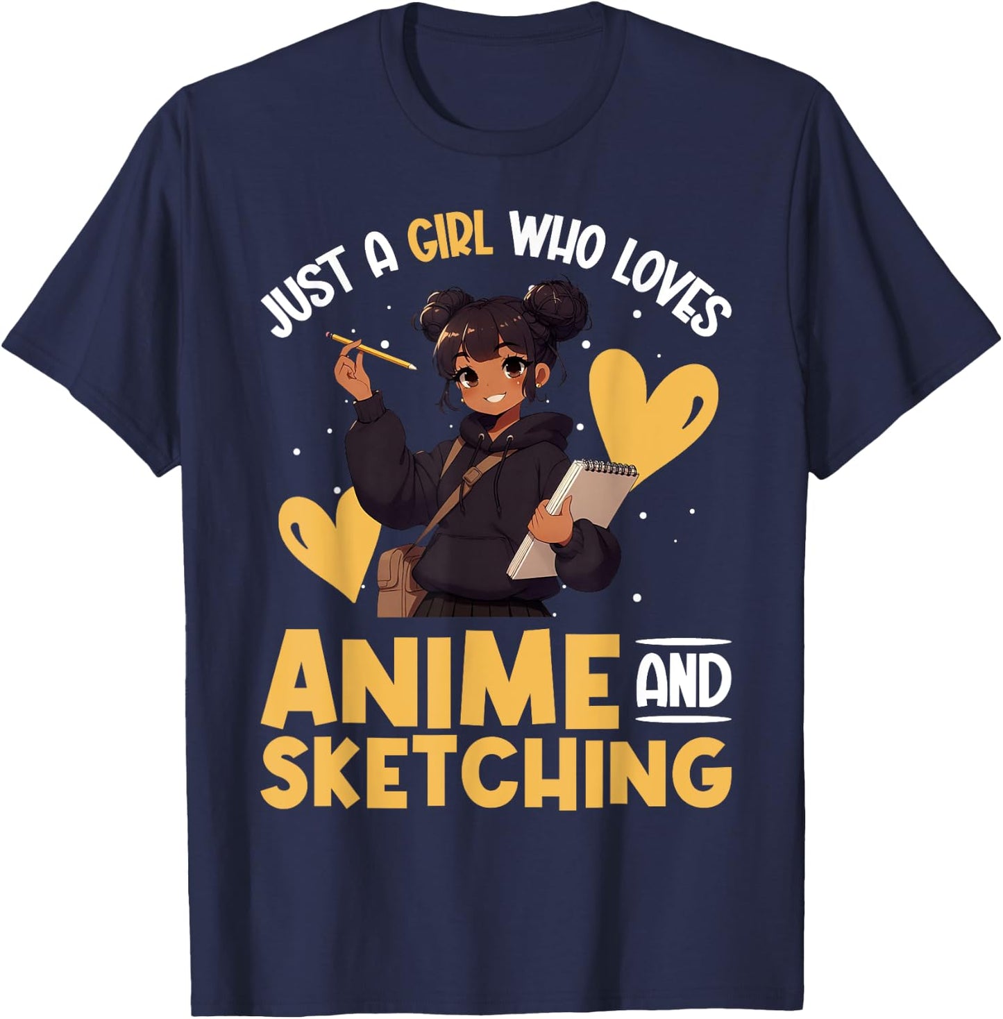 Just A Girl Who Loves Anime And Sketching Afro Anime Merch T-Shirt - T-Shirt | Navy