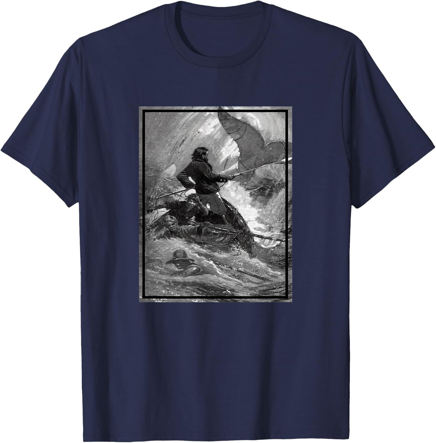 Captain Ahab in His Final Chase with Moby Dick (1902) T-Shirt - T-Shirt | Navy