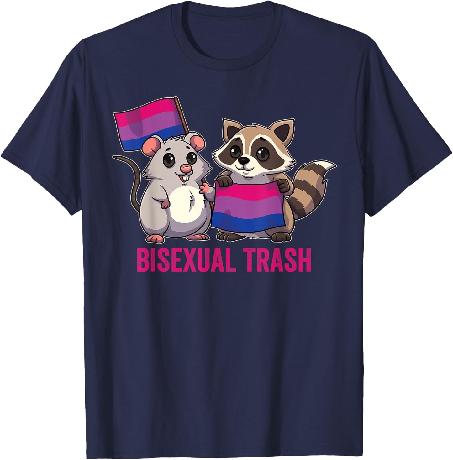 Bisexual Trash Panda Raccoon Possum Bi Flag Color LGBT Pride T-Shirt - T-Shirt | Navy
