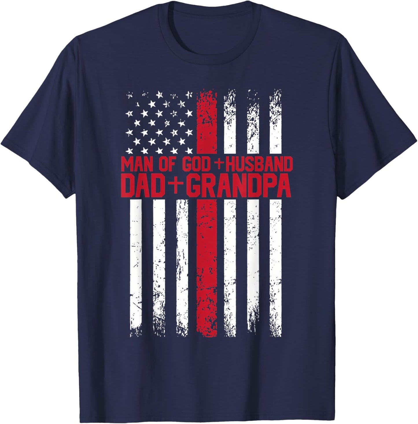 Man of God Husband Dad Papa Christian Cross Father's Day T-Shirt - T-Shirt | Navy