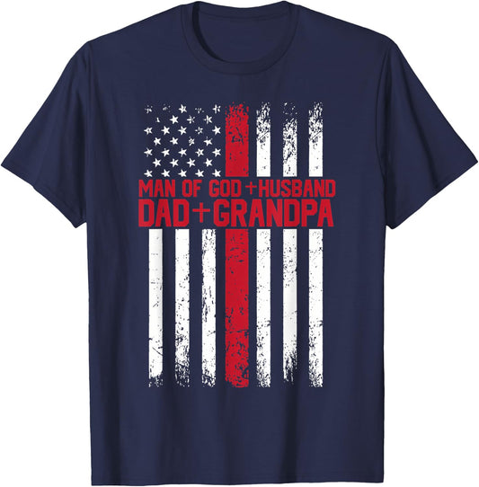 Man of God Husband Dad Papa Christian Cross Father's Day T-Shirt - T-Shirt | Navy