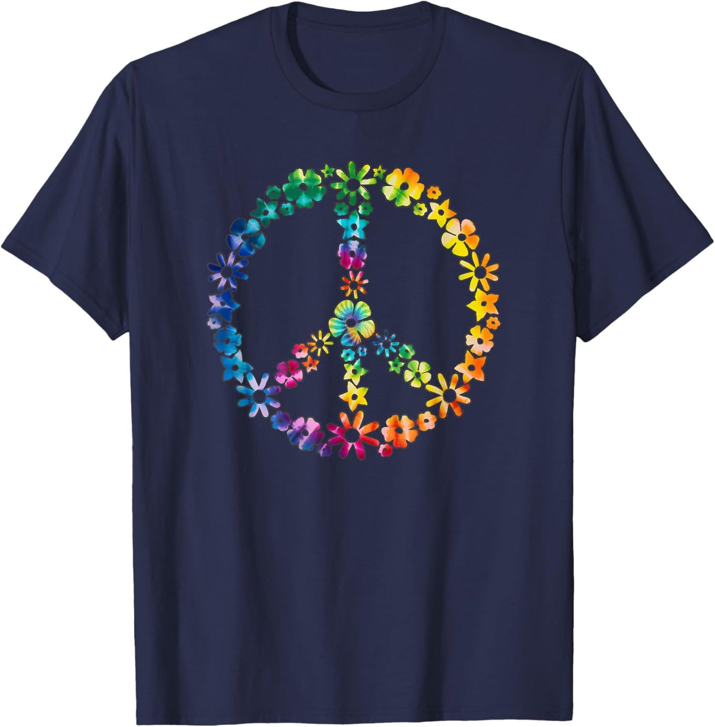 Tie Dye Flower Peace Sign Hippie T-Shirt - T-Shirt | Navy