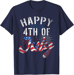 Fireworks Happy 4th Of July US Flag American 4th Of July Women Kids Men T-Shirt - T-Shirt | Navy
