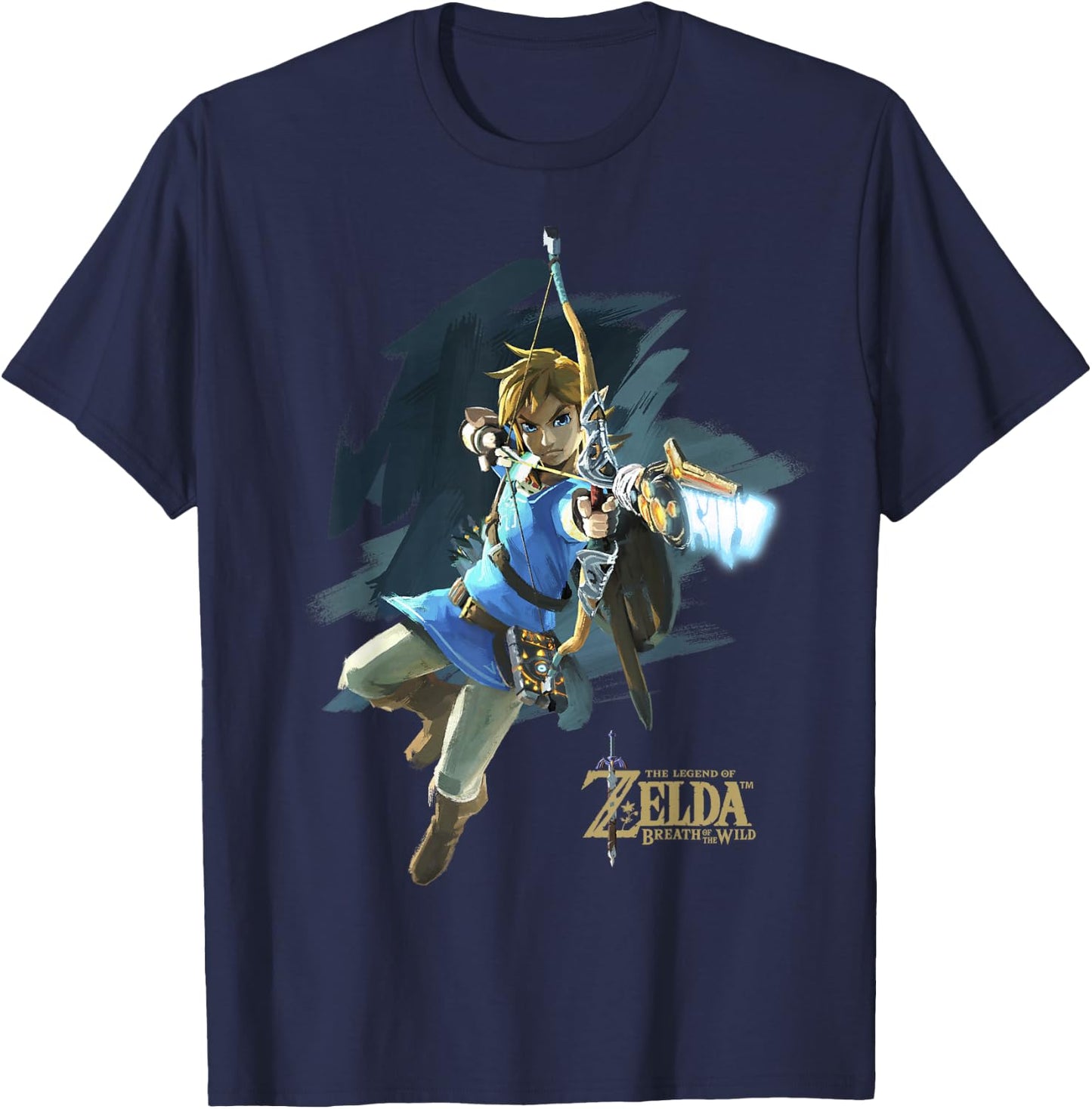 Zelda Breath of The Wild Link Jump Bow Shot Graphic T-Shirt - T-Shirt | Navy