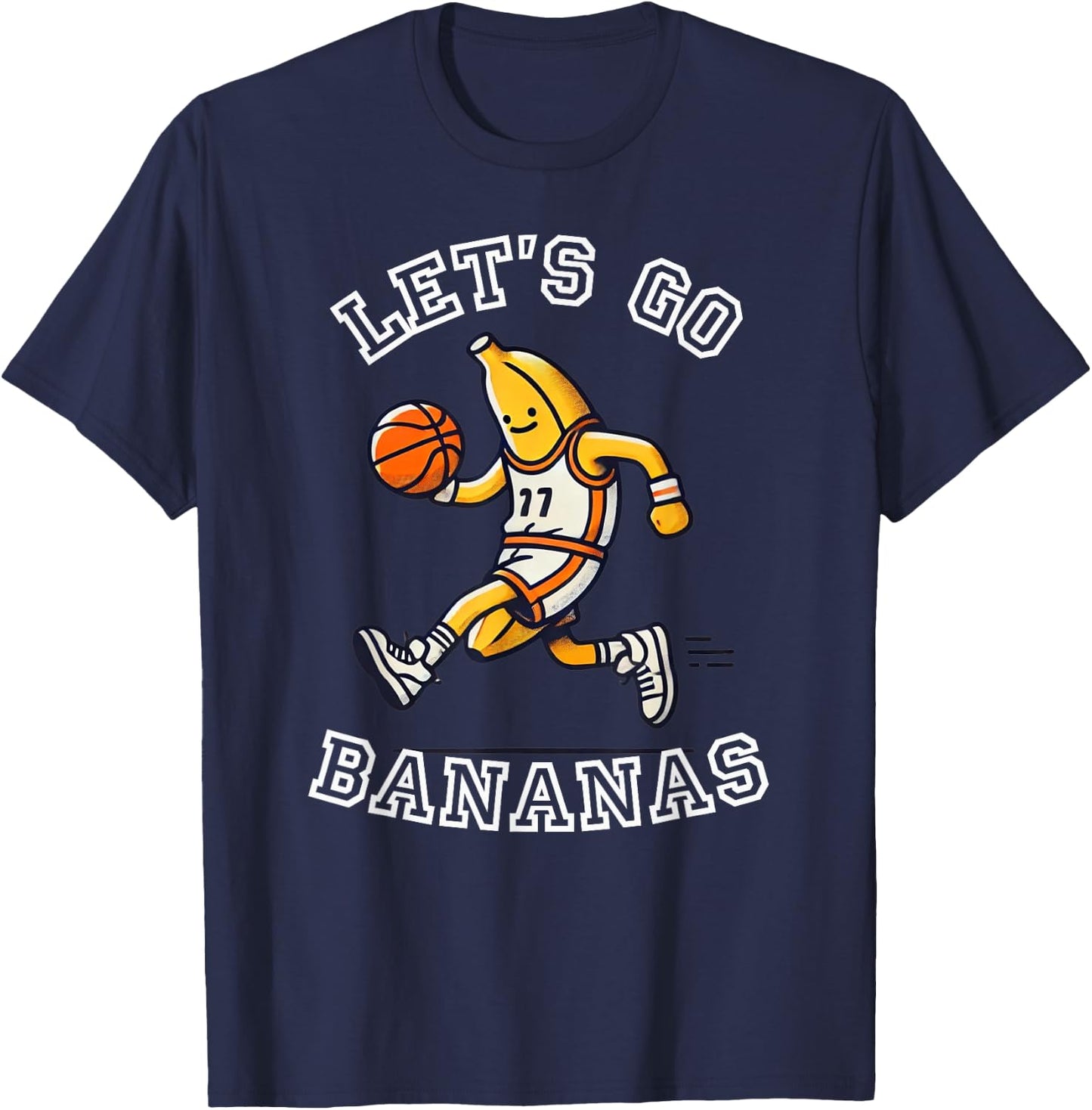 Let's Go Bananas Basketball Player with Funny Banana Graphic T-Shirt - T-Shirt | Navy