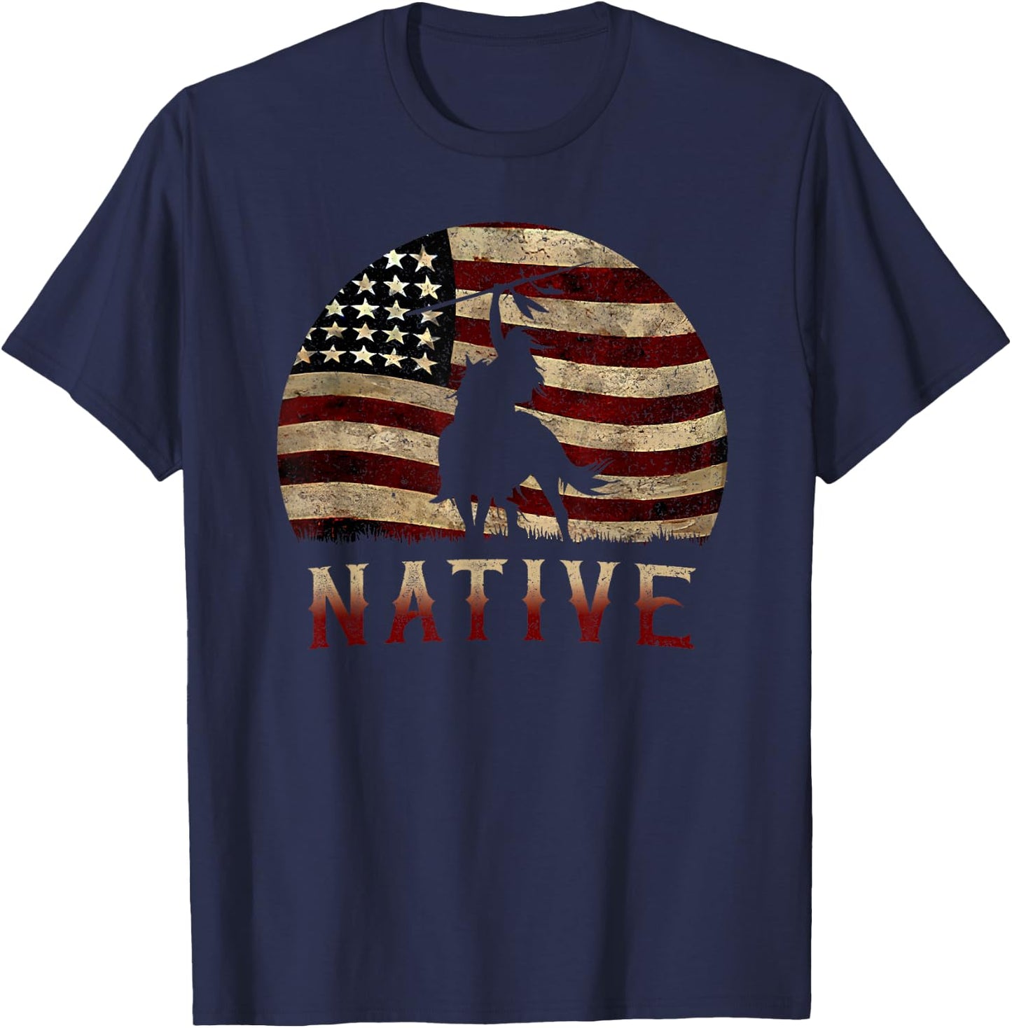 Native USA Vintage American Flag T-Shirt - T-Shirt | Navy