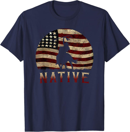 Native USA Vintage American Flag T-Shirt - T-Shirt | Navy