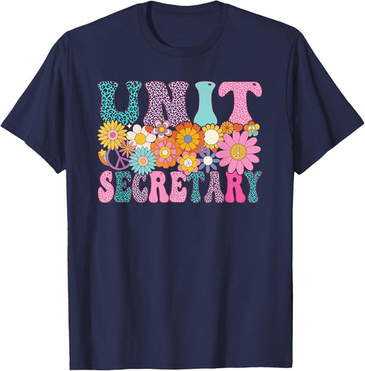 Unit Secretary Week Groovy Leopard Appreciation Day Women T-Shirt - T-Shirt | Navy