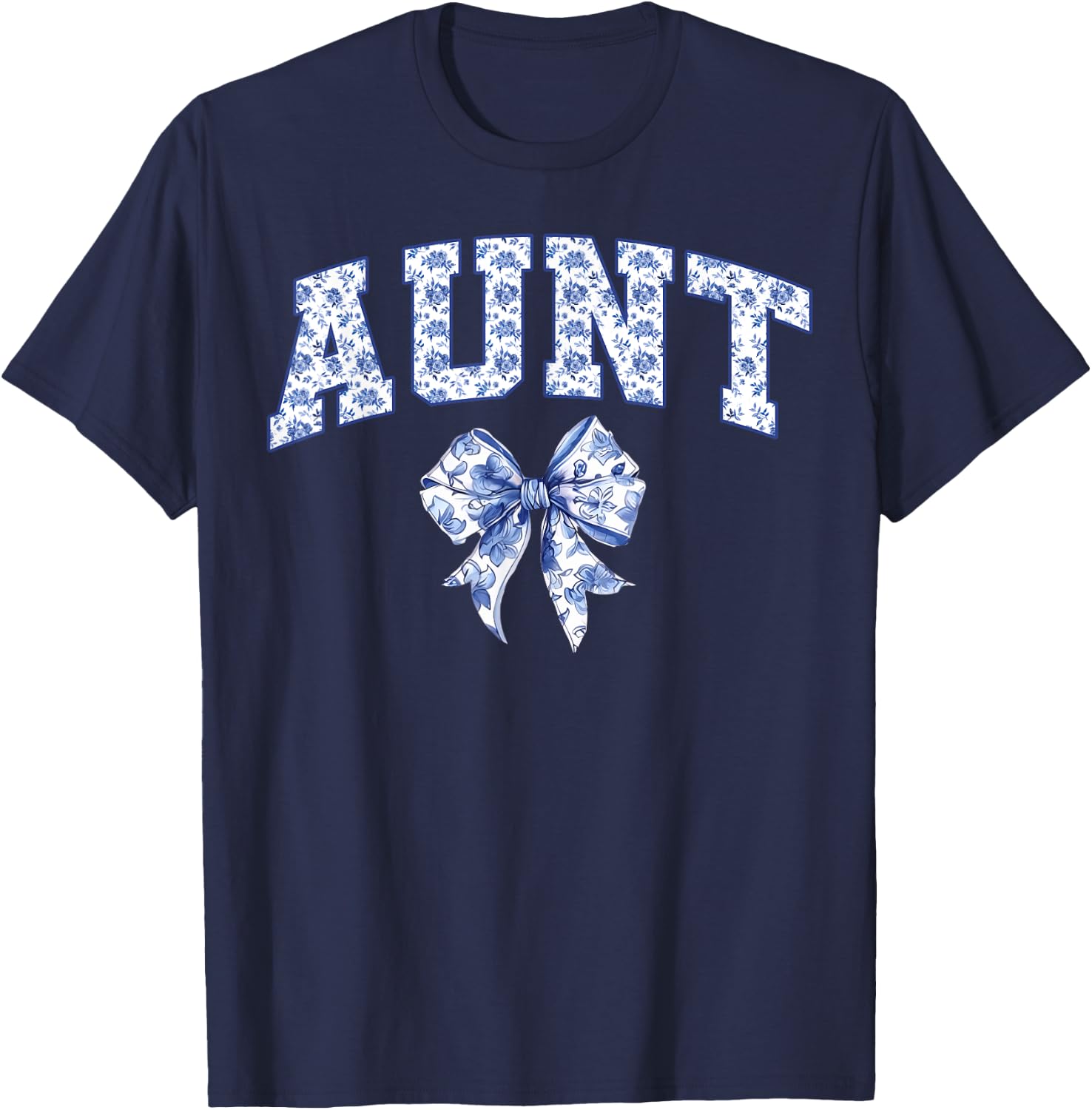 Aunt Coquette Toile Blue Bow Floral Family Matching T-Shirt - T-Shirt | Navy